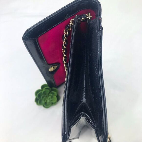 Anne Klein Black Patent Leather Gold Accent Shoulder Bag - Picture 4 of 15